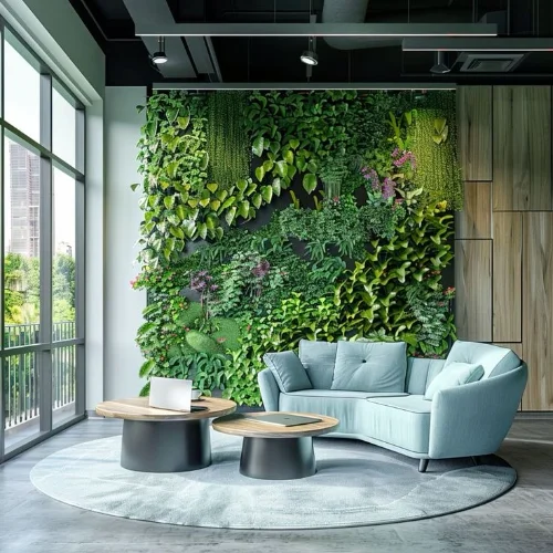 Green wall grass panel living room