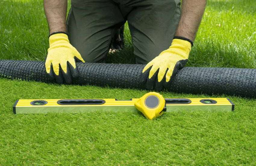 Artificial grass installation process at balcony