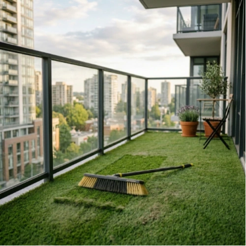 Balcony Artificial Grass Brushing