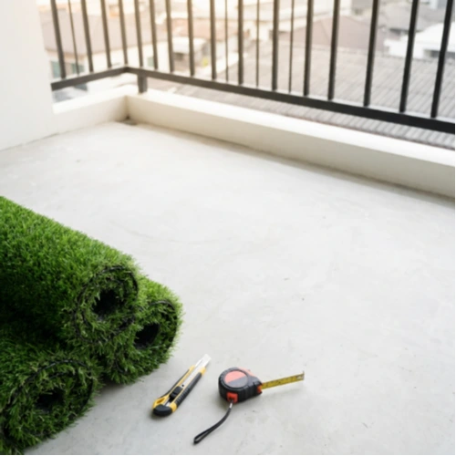 Balcony artificial grass laying