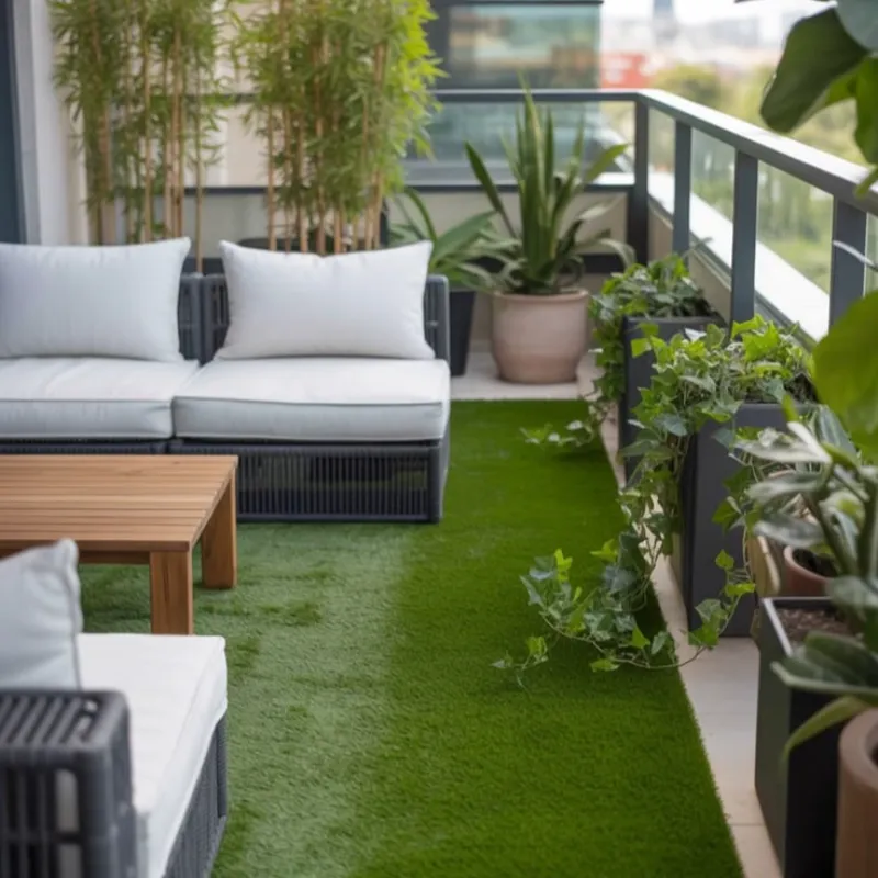 Contemporary terrace balcony with artificial grass installation