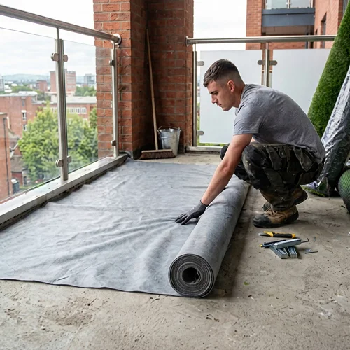 laying underlay before installing balcony artificial grass