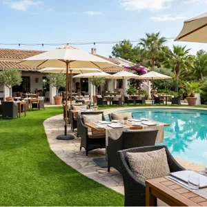 Poolside Dining Area with artificial grass