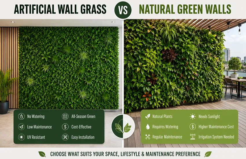 Artificial Wall Grass vs Natural Green Walls