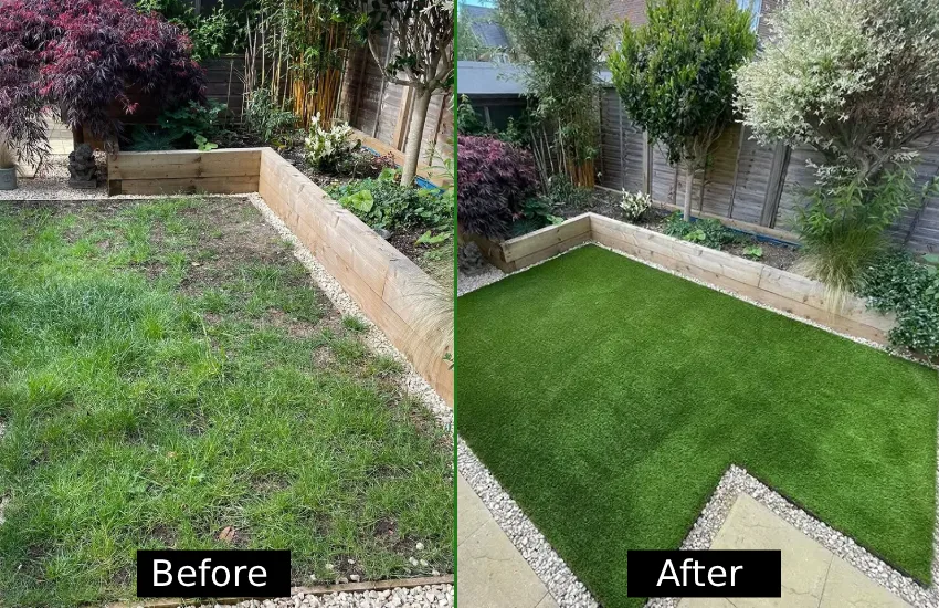 Before and after artificial grass installation in Al Nahda